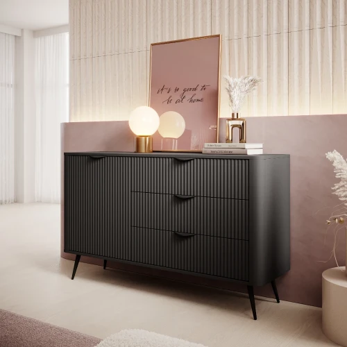 Komoda z drzwiczkami i szufladami 138 cm ryflowana Amelia czarna