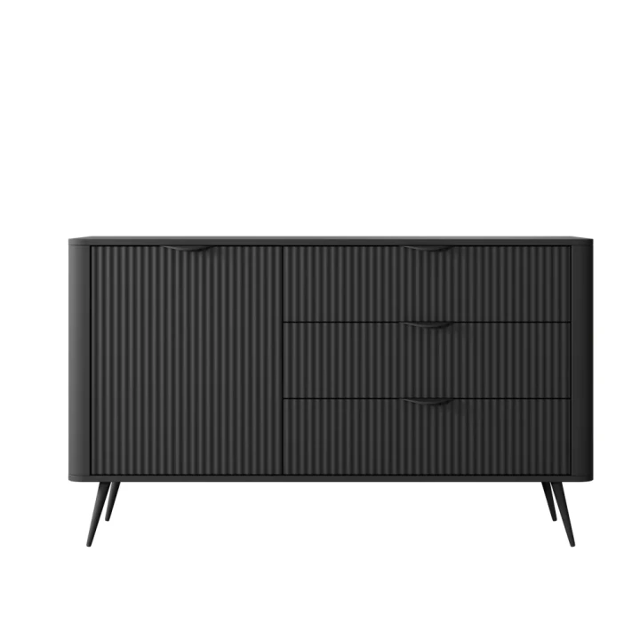 Komoda z drzwiczkami i szufladami 138 cm ryflowana Amelia czarna