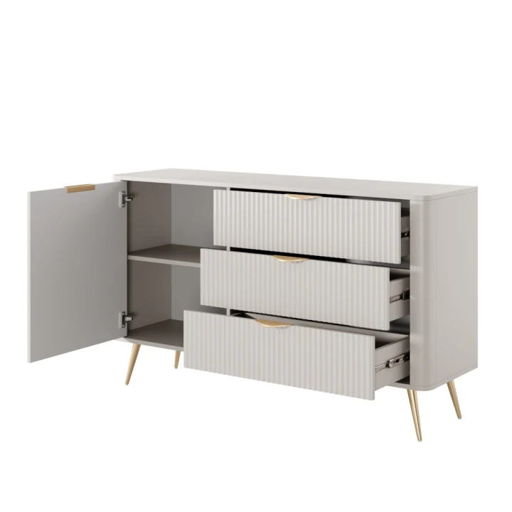 Komoda z drzwiczkami i szufladami 138 cm ryflowana Amelia beżowa