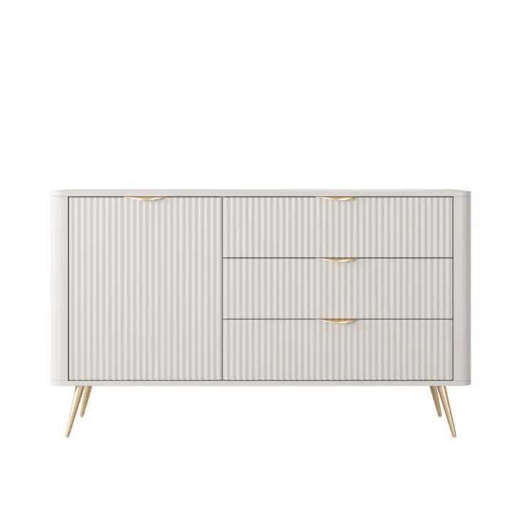 Komoda z drzwiczkami i szufladami 138 cm ryflowana Amelia beżowa