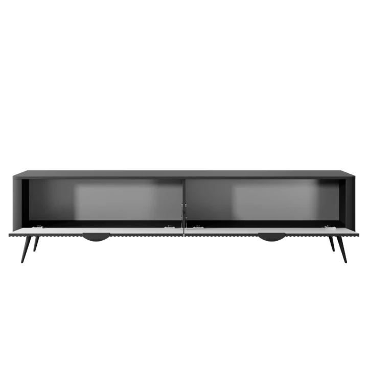 Szafka RTV 200 cm Amelia ryflowana czarna