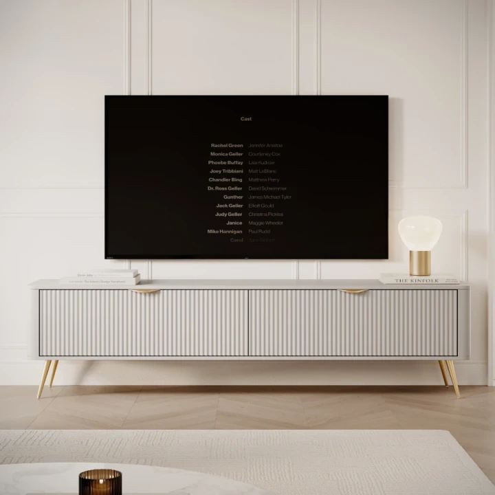 Szafka RTV 200 cm Amelia ryflowana beżowa