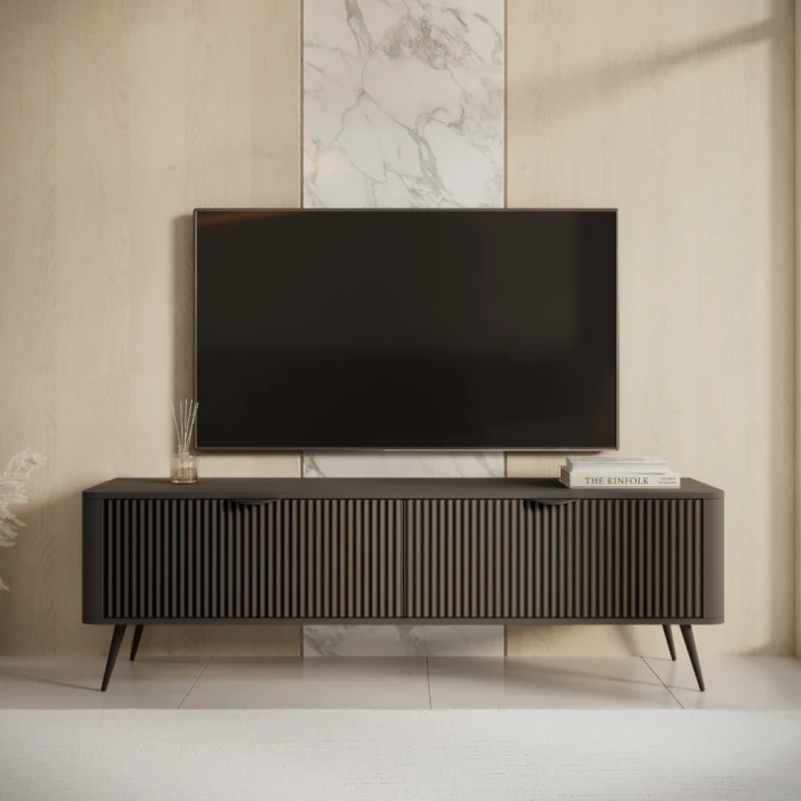 Szafka RTV 163 cm Amelia ryflowana czarna