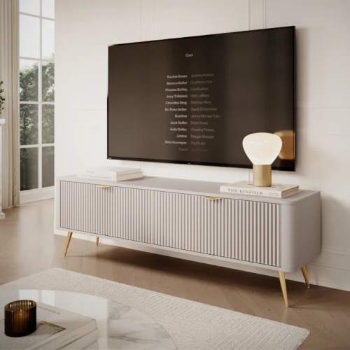 Szafka RTV 163 cm Amelia ryflowana beżowa