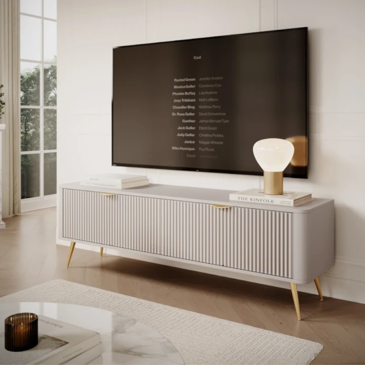 Szafka RTV 163 cm Amelia ryflowana beżowa