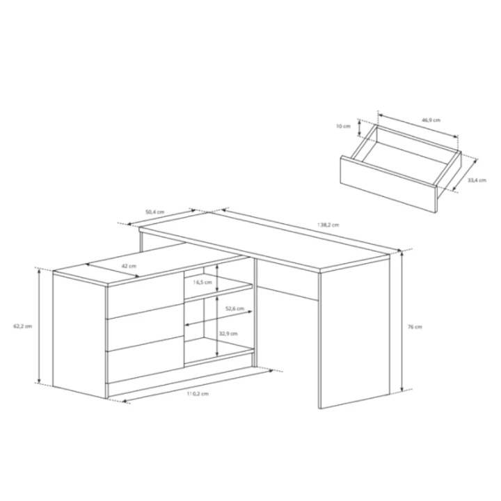 Biurko z szufladami i szafką Teo wymiary