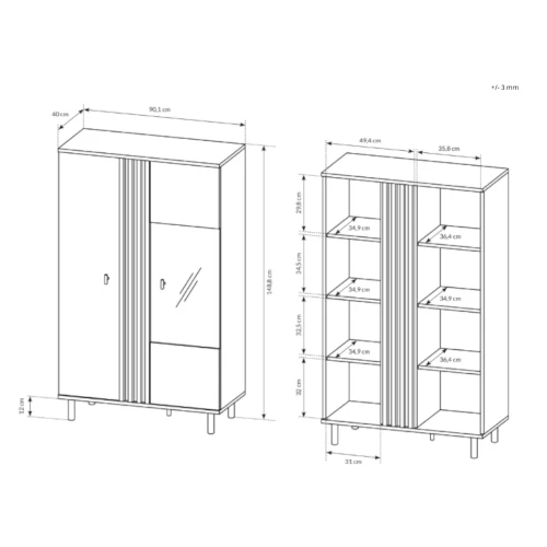 Witryna przeszklona z drzwiczkami Axel wymiary