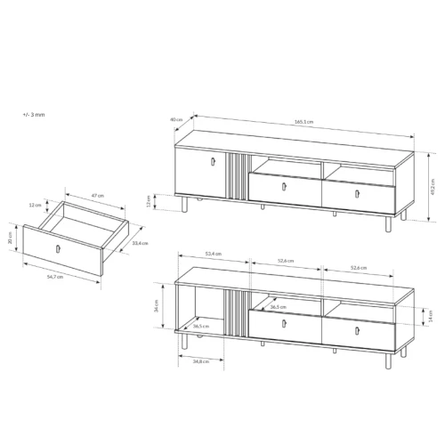 Szafka RTV z drzwiczkami i szufladami Axel wymiary