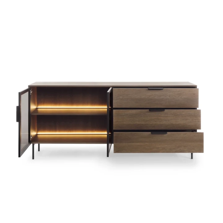 Komoda z witryną i szufladami z oświetleniem LED Nokta Dąb Dunin