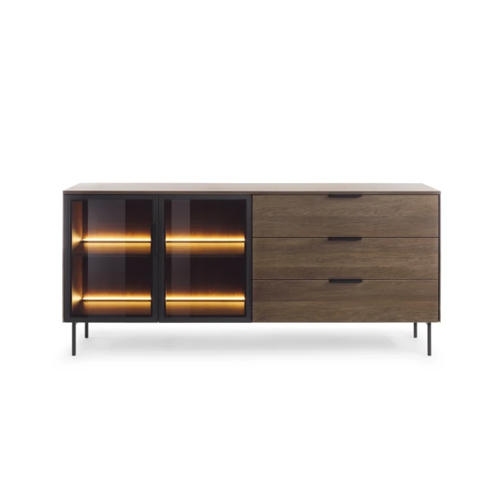 Komoda z witryną i szufladami z oświetleniem LED Nokta Dąb Dunin