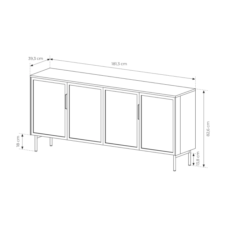 Komoda z przeszklonymi drzwiczkami z oświetleniem LED Nokta wymiary