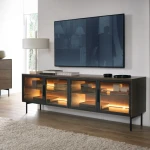 Szafka RTV z przeszklonymi drzwiczkami i oświetleniem LED Nokta Dąb Dunin