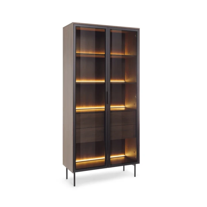 Witryna wysoka z szufladami i oświetleniem LED Nokta Dąb Dunin