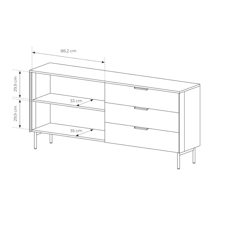 Komoda z witryną i szufladami z oświetleniem LED Nokta wymiary