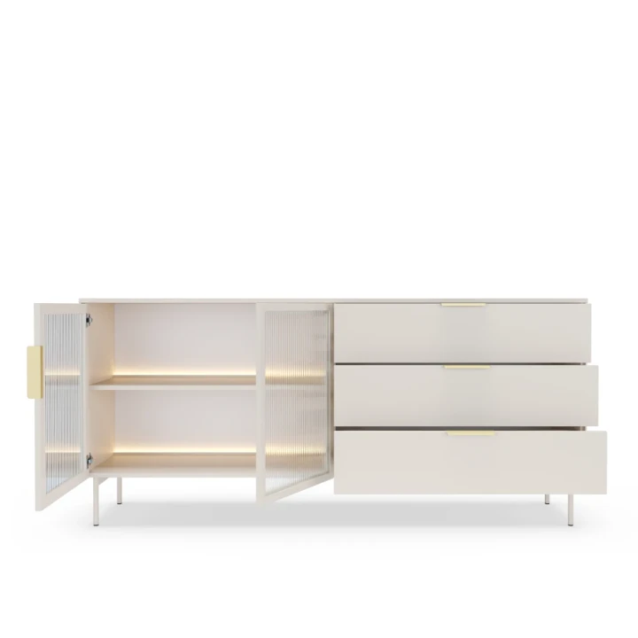 Komoda z witryną i szufladami z oświetleniem LED Nokta Kaszmir