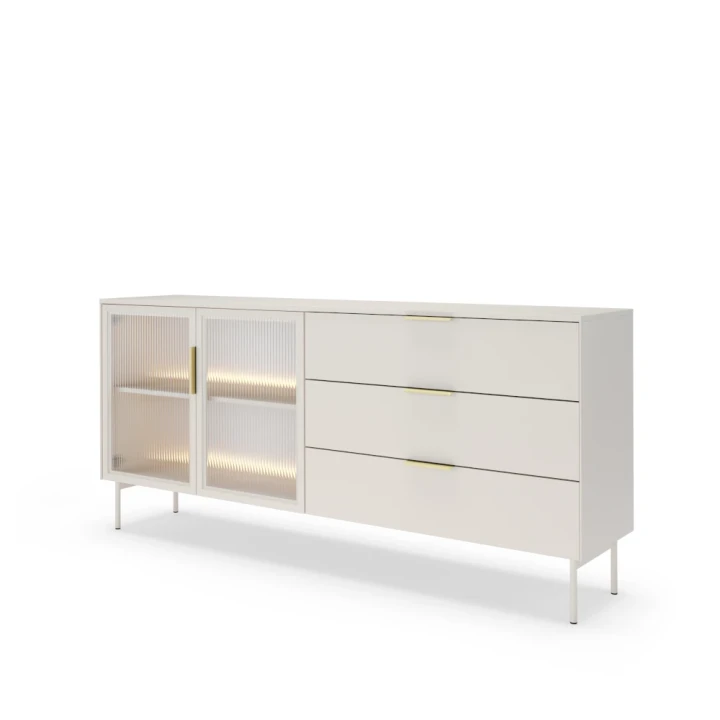 Komoda z witryną i szufladami z oświetleniem LED Nokta Kaszmir