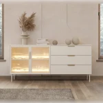 Komoda z witryną i szufladami z oświetleniem LED Nokta Kaszmir