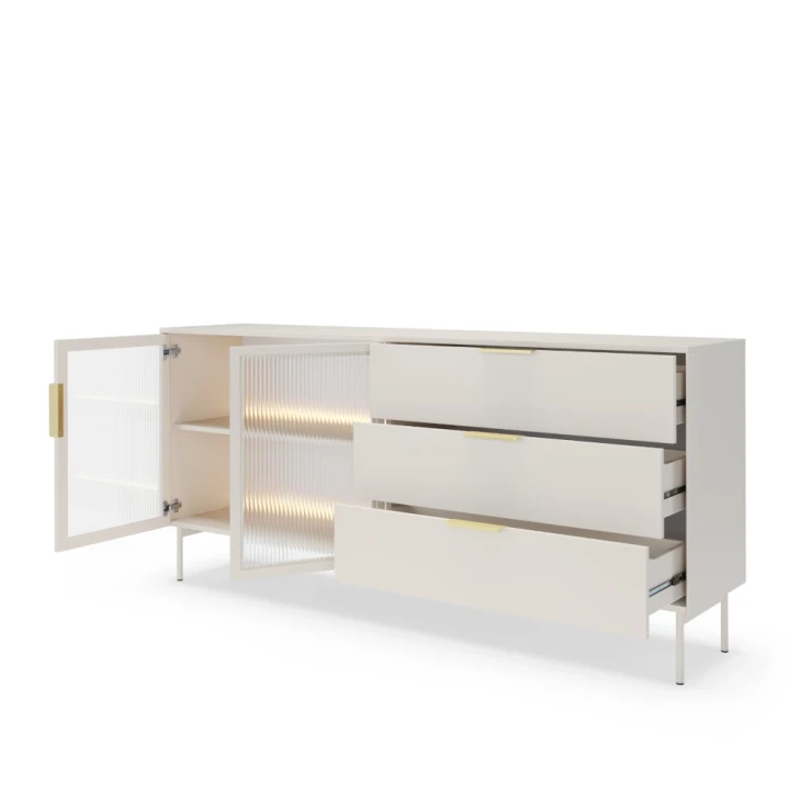 Komoda z witryną i szufladami z oświetleniem LED Nokta Kaszmir