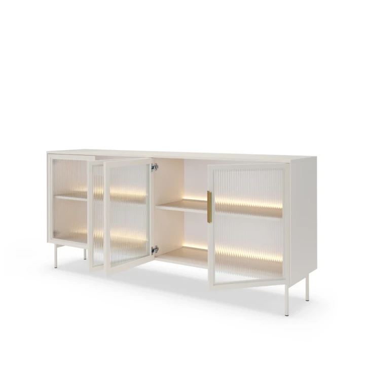 Komoda z przeszklonymi drzwiczkami z oświetleniem LED Nokta Kaszmir