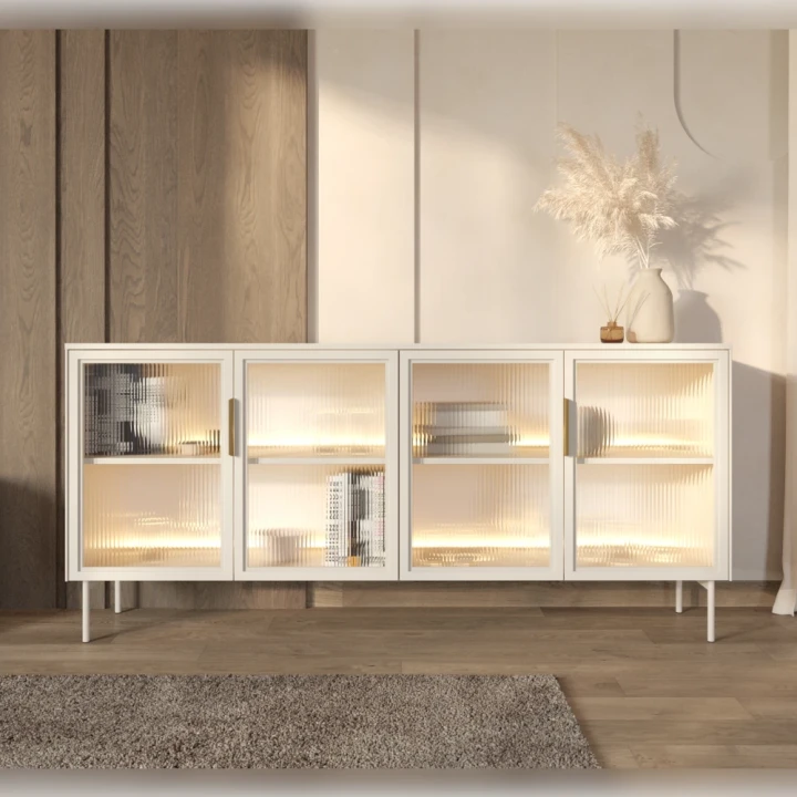 Komoda z przeszklonymi drzwiczkami z oświetleniem LED Nokta Kaszmir