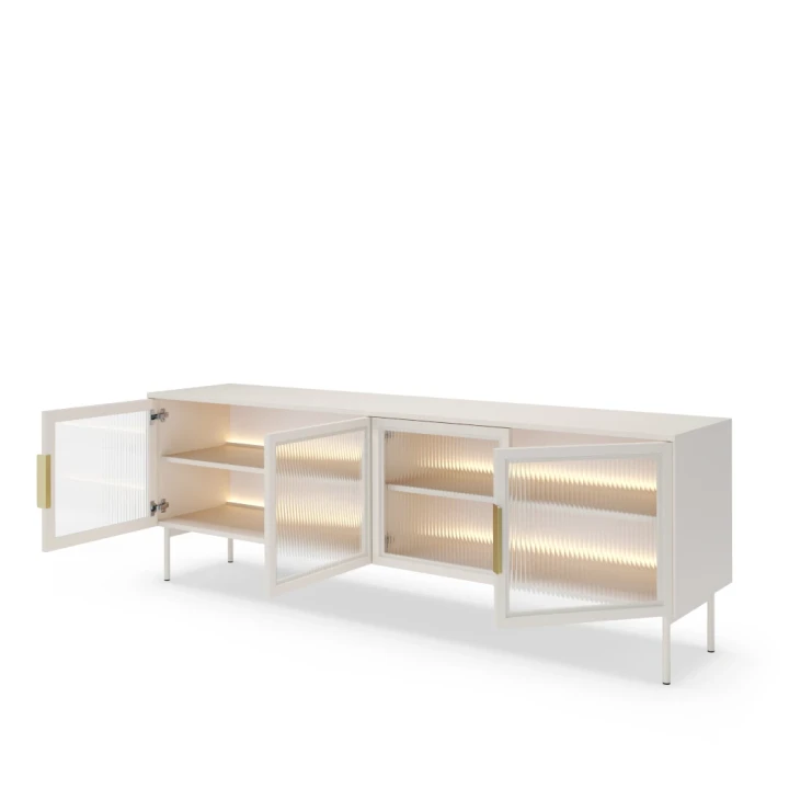 Szafka RTV z przeszklonymi drzwiczkami i oświetleniem LED Nokta Kaszmir