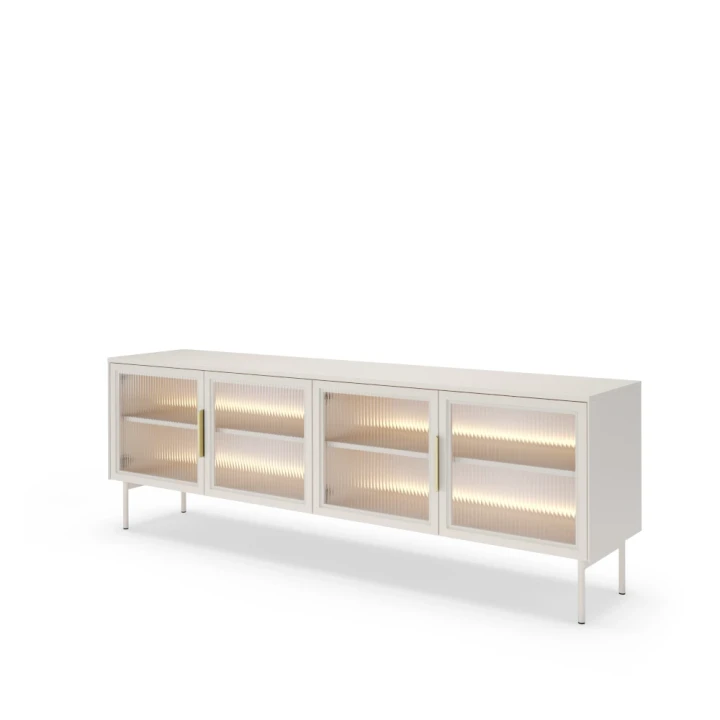 Szafka RTV z przeszklonymi drzwiczkami i oświetleniem LED Nokta Kaszmir