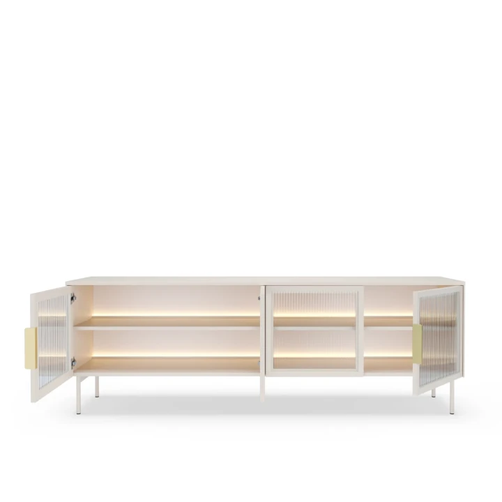 Szafka RTV z przeszklonymi drzwiczkami i oświetleniem LED Nokta Kaszmir