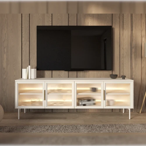 Szafka RTV z przeszklonymi drzwiczkami i oświetleniem LED Nokta Kaszmir