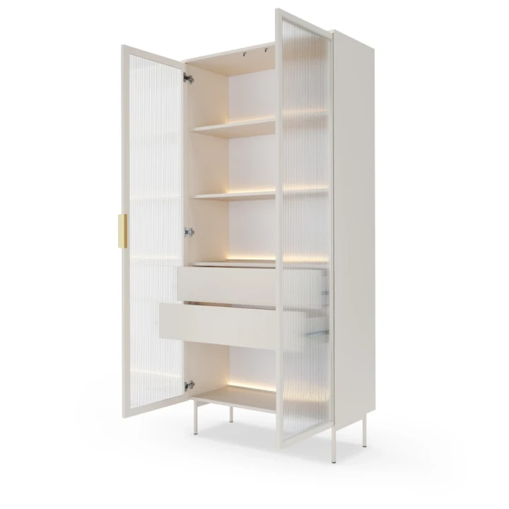 Witryna wysoka z szufladami i oświetleniem LED Nokta Kaszmir