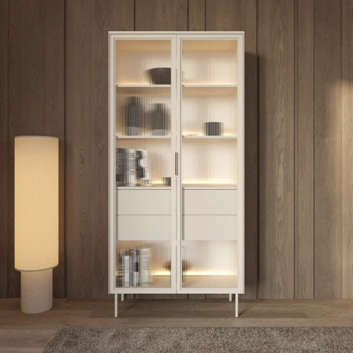 Witryna wysoka z szufladami i oświetleniem LED Nokta Kaszmir