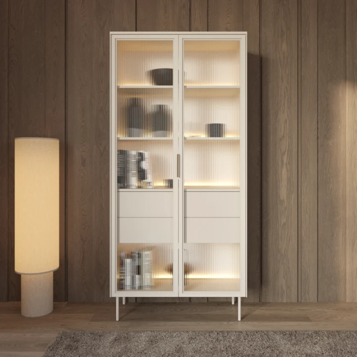 Witryna wysoka z szufladami i oświetleniem LED Nokta Kaszmir