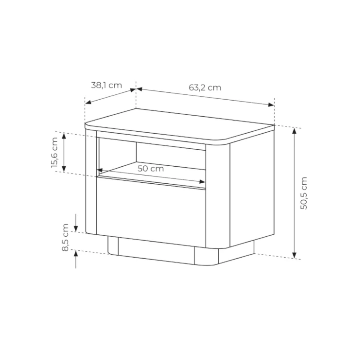 Stolik nocny z szufladą Cala wymiary