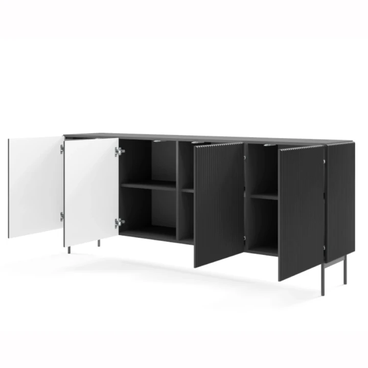 Komoda czterodrzwiowa ryflowana Rillo czarna