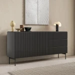 Komoda z drzwiczkami i szufladami ryflowana 177 cm Rillo czarna