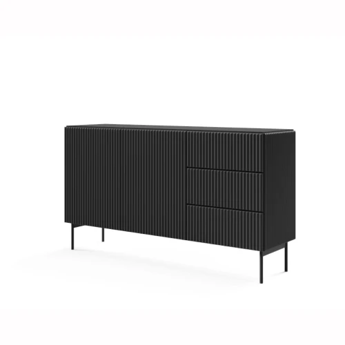 Komoda z drzwiczkami i szufladami ryflowana 147 cm Rillo czarna