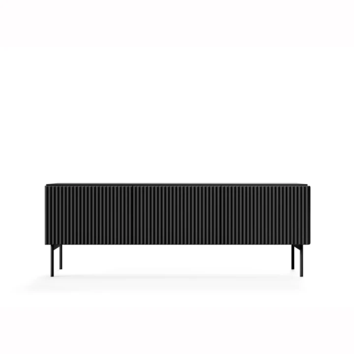 Szafka RTV 147 cm trzydrzwiowa ryflowana Rillo czarna