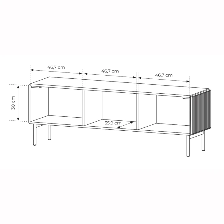 Szafka RTV 147 cm trzydrzwiowa ryflowana Rillo wymiary
