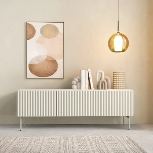 Szafka RTV 147 cm trzydrzwiowa ryflowana Rillo kaszmir