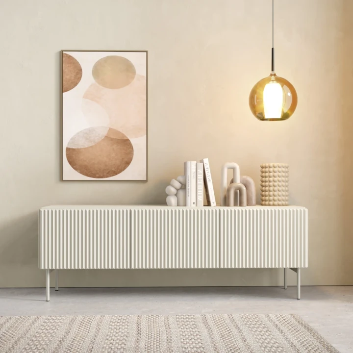 Szafka RTV 147 cm trzydrzwiowa ryflowana Rillo kaszmir