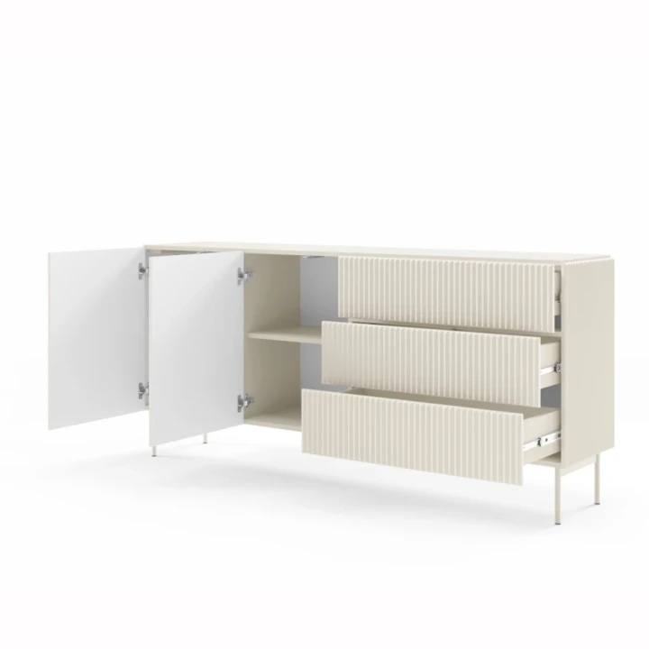 Komoda z drzwiczkami i szufladami ryflowana 177 cm Rillo kaszmir