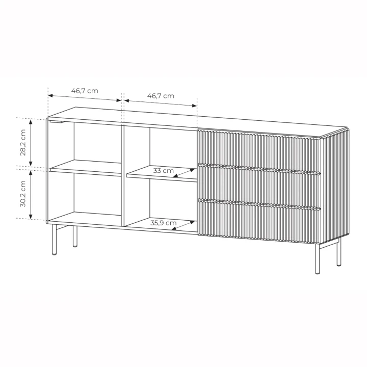Komoda z drzwiczkami i szufladami ryflowana 177 cm Rillo wymiary