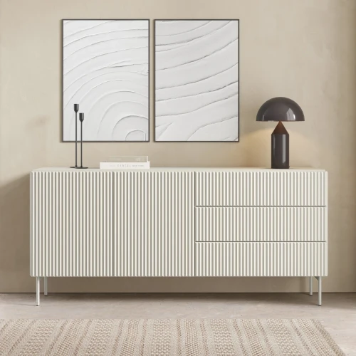 Komoda z drzwiczkami i szufladami ryflowana 177 cm Rillo kaszmir