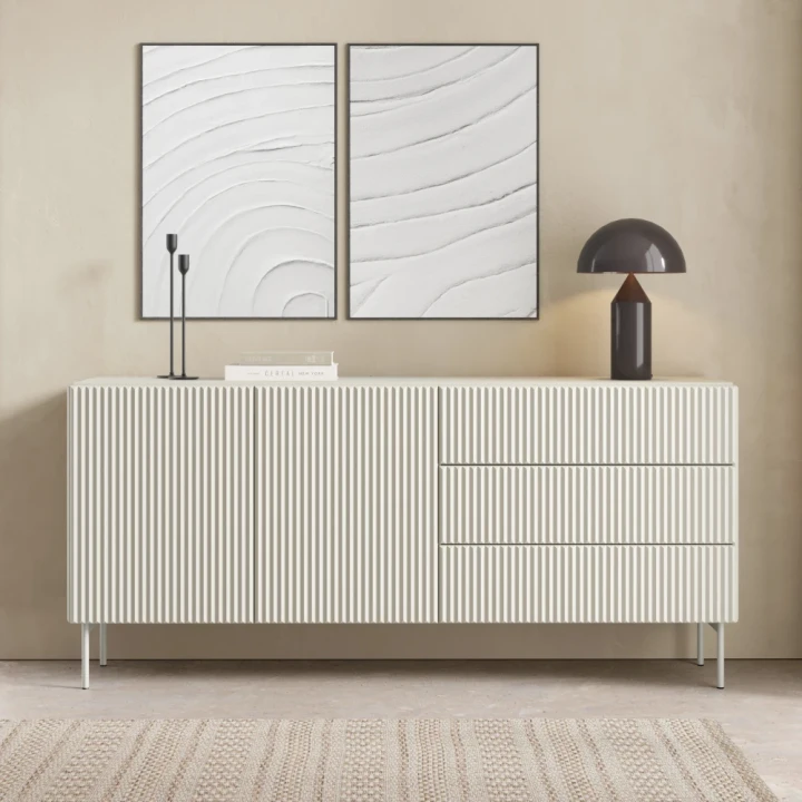 Komoda z drzwiczkami i szufladami ryflowana 177 cm Rillo kaszmir