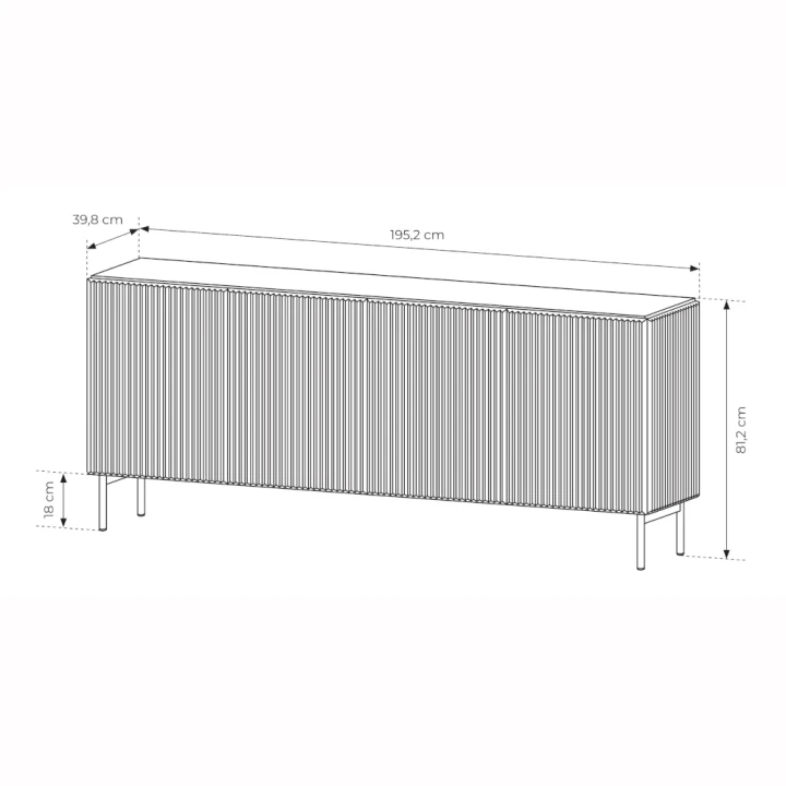 Komoda czterodrzwiowa ryflowana Rillo wymiary