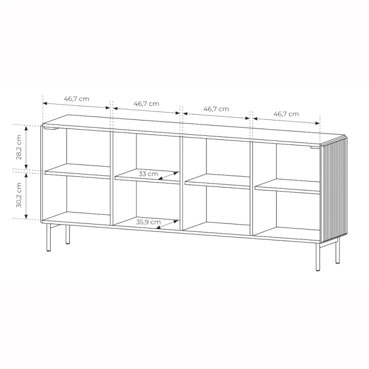 Komoda czterodrzwiowa ryflowana Rillo wymiary