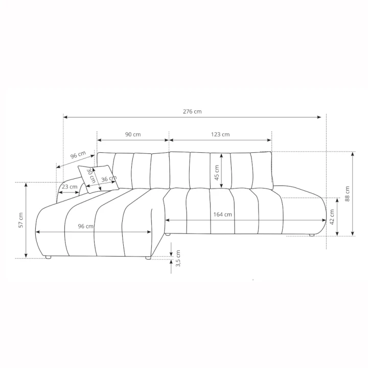 Narożnik z funkcją spania i pojemnikiem na pościel Noma wymiary