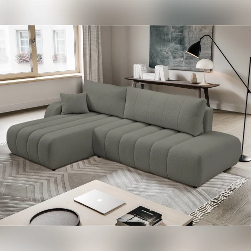 Narożnik z funkcją spania i pojemnikiem na pościel Noma szary