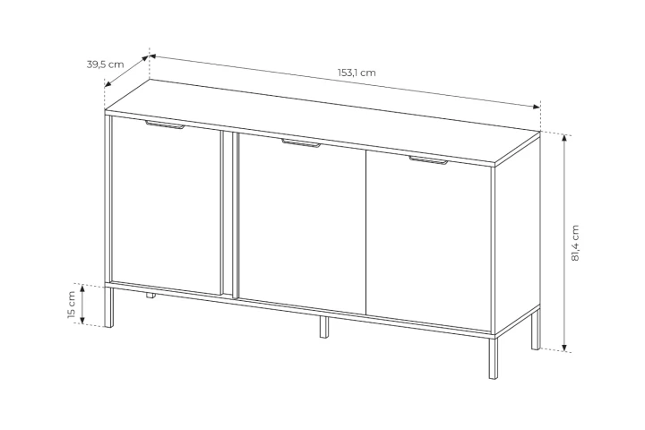 Komoda 153 cm trzydrzwiowa Axis wymiary