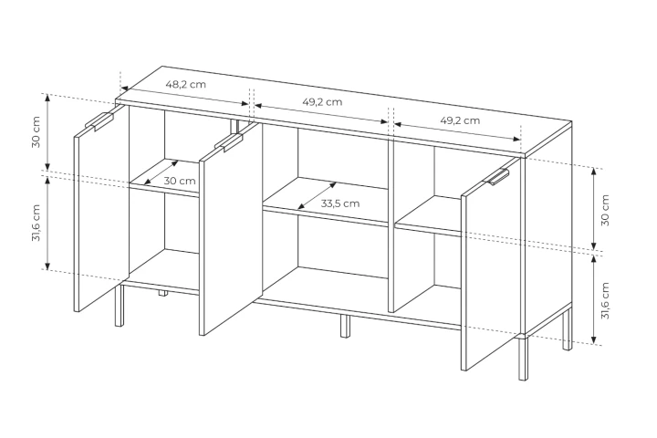 Komoda 153 cm trzydrzwiowa Axis wymiary