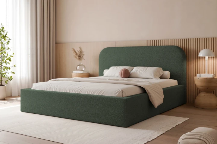 Łóżko tapicerowane z pojemnikiem na pościel Lunaro Zielony